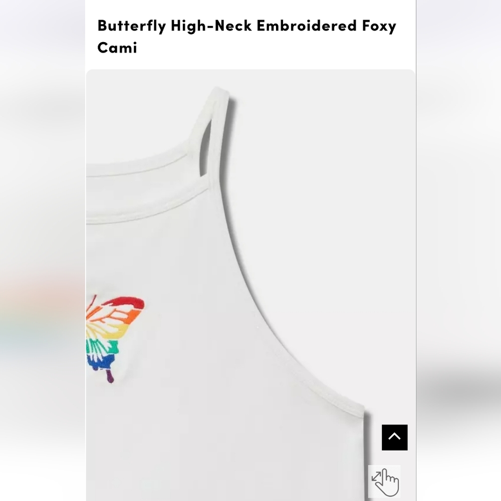 NWT Torrid 2 Butterfly High Neck Embroidered Foxy Cami White Rainbow AD-1626 - Picture 4 of 7